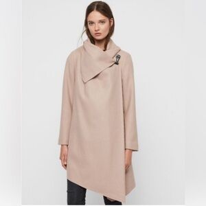 Allsaints city monument wool mauve Tan Coat with Draped Collar cape poncho 2